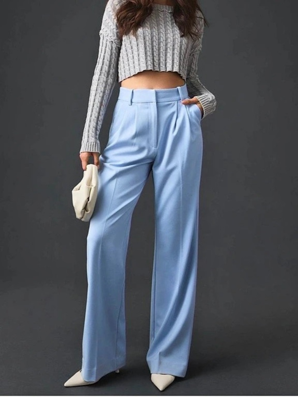 Favorite Daughter Blue Pleated Wide Leg Trousers Size 8